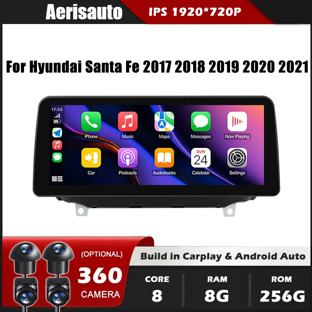 9''For Hyundai Santa Fe 2017-2021 AERISAUTO for Apple Android screen and  Android Auto