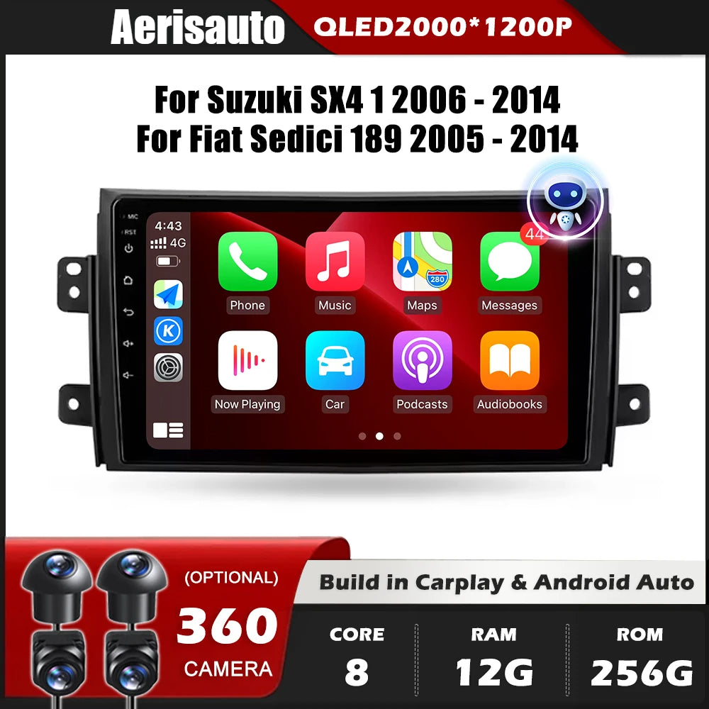 9''For Suzuki SX4 1 2006-2014 For Fiat Sedici 189 2005-2014 AERISAUTO for Apple Android screen and  Android Auto