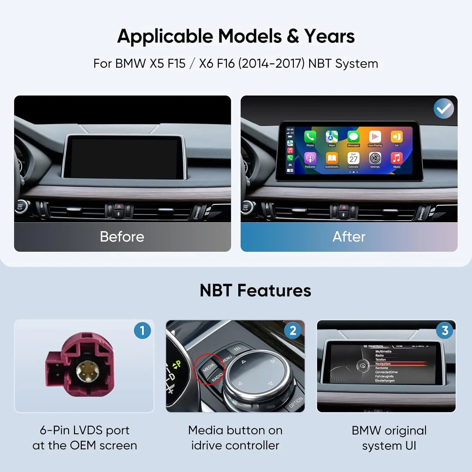 12.3''For BMW X5 F15 X6 F16 NBT System 2014-2017 AERISAUTO for Apple Android screen and  Android Auto 我的商店