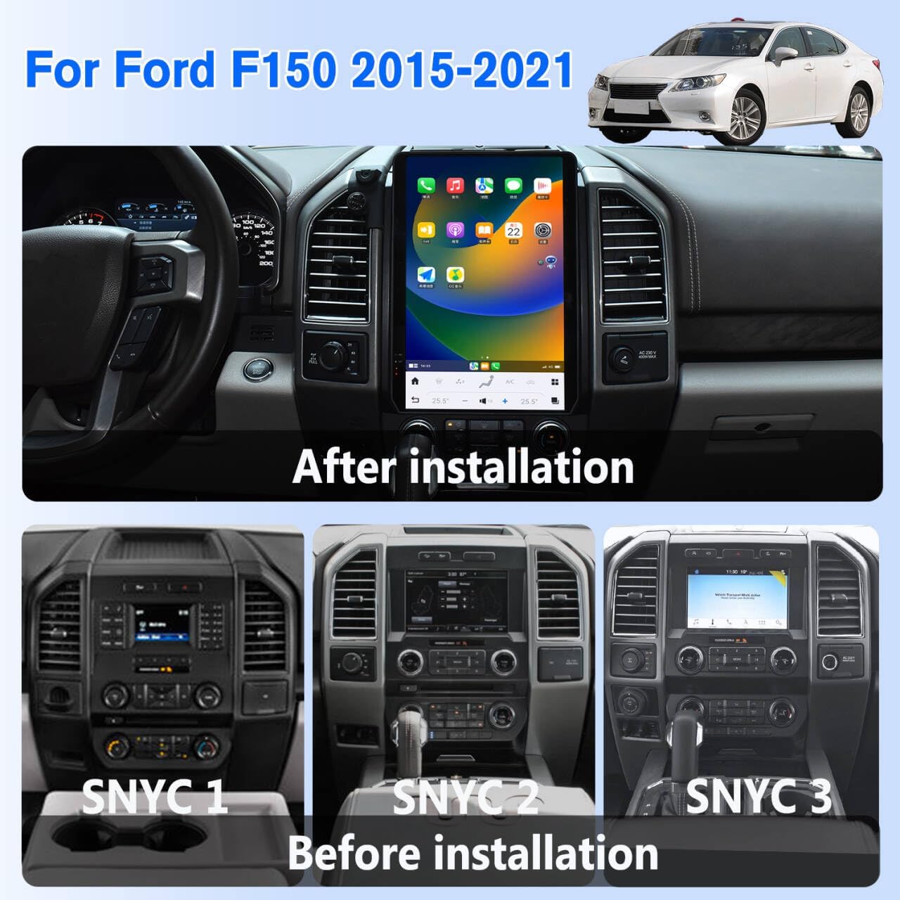 14.4''For Ford F150 Raptor 2015-2022 Android 13 Tesla Style Car Radio  AERISAUTO for Apple Android screen and  Android Auto