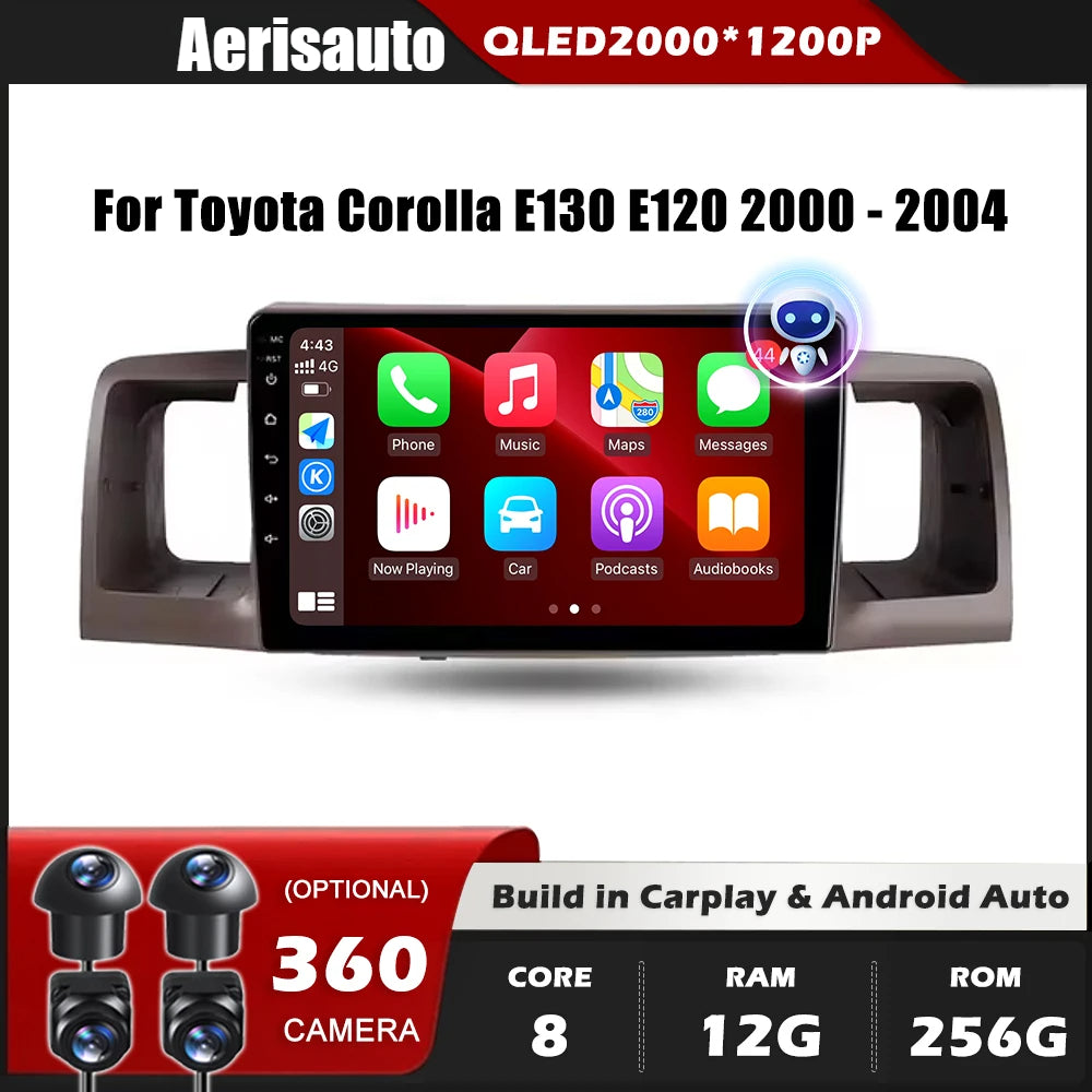 9''For Toyota Corolla E130 E120 2000 - 2004 AERISAUTO for Apple Android screen and  Android Auto