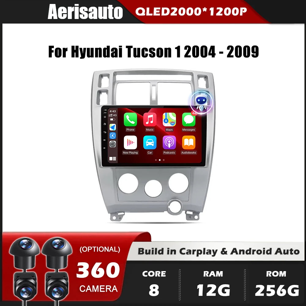9''For Hyundai Tucson 2004-2009 AERISAUTO for Apple Android screen and  Android Auto