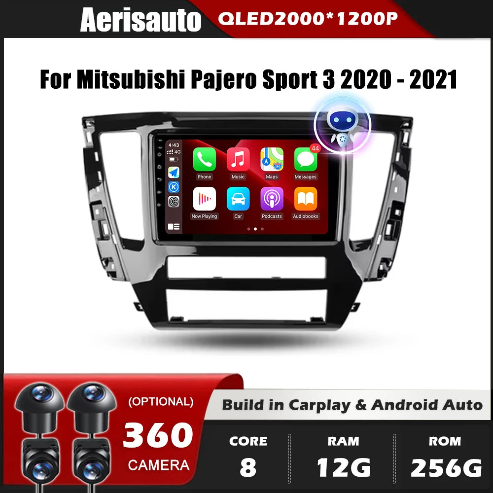 9''For Mitsubishi Pajero Sport 3 2020-2021 AERISAUTO for Apple Android screen and  Android Auto