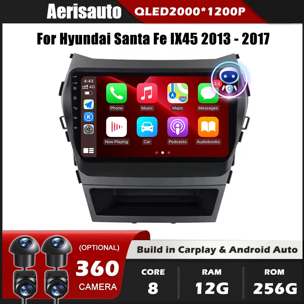 9''For Hyundai Santa Fe IX45 2013-2017 AERISAUTO for Apple Android screen and  Android Auto