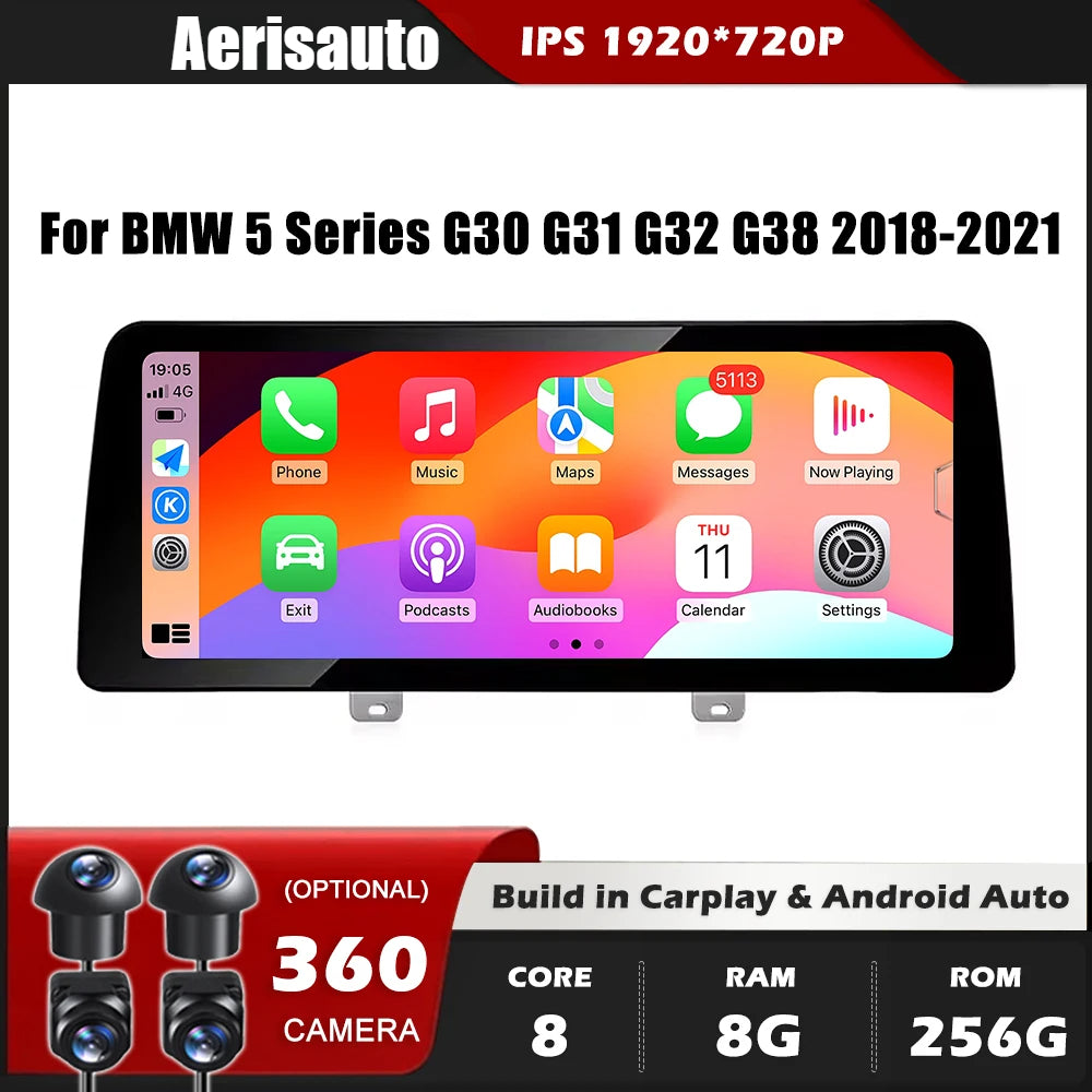 Android 14 12.3'' For BMW 5 Series G30 G31 G32 G38 EVO 2018-2021 AERISAUTO for Apple Android screen and  Android Auto