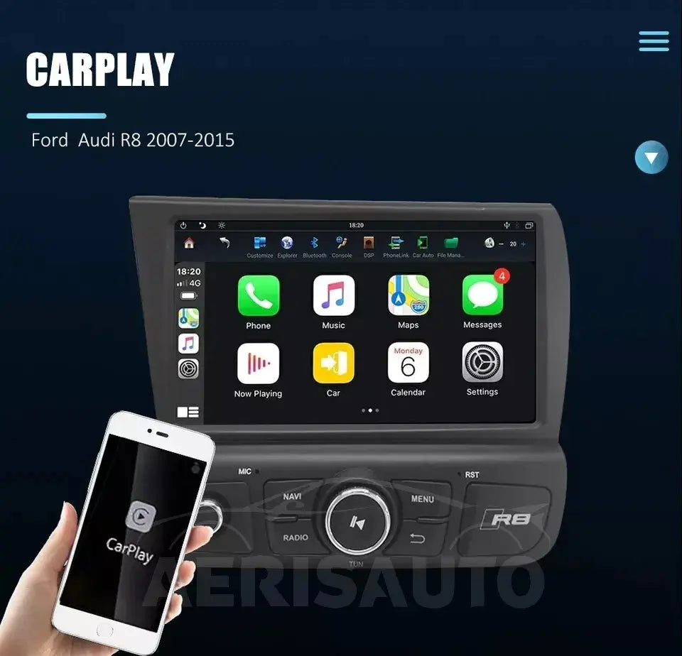 8''For Audi R8 2007-2015 Android 12  AERISAUTO for Apple Android screen and  Android Auto Aerisauto