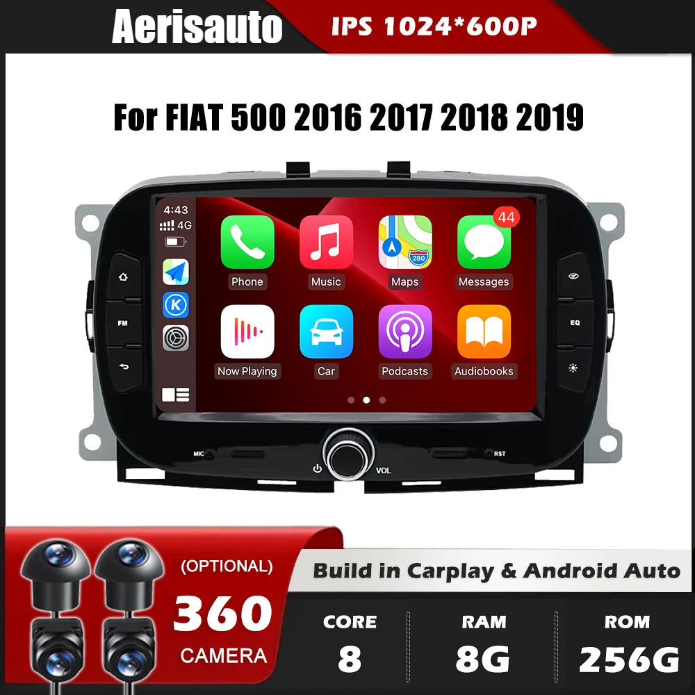 7''For FIAT 500 2016-2019 AERISAUTO for Apple Android screen and  Android Auto