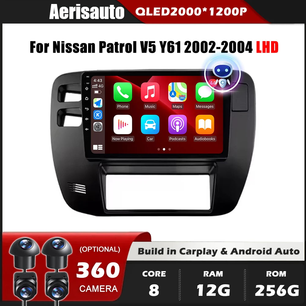 9‘’For Nissan Patrol V5 Y61 2002-2004 AERISAUTO for Apple Android screen and  Android Auto
