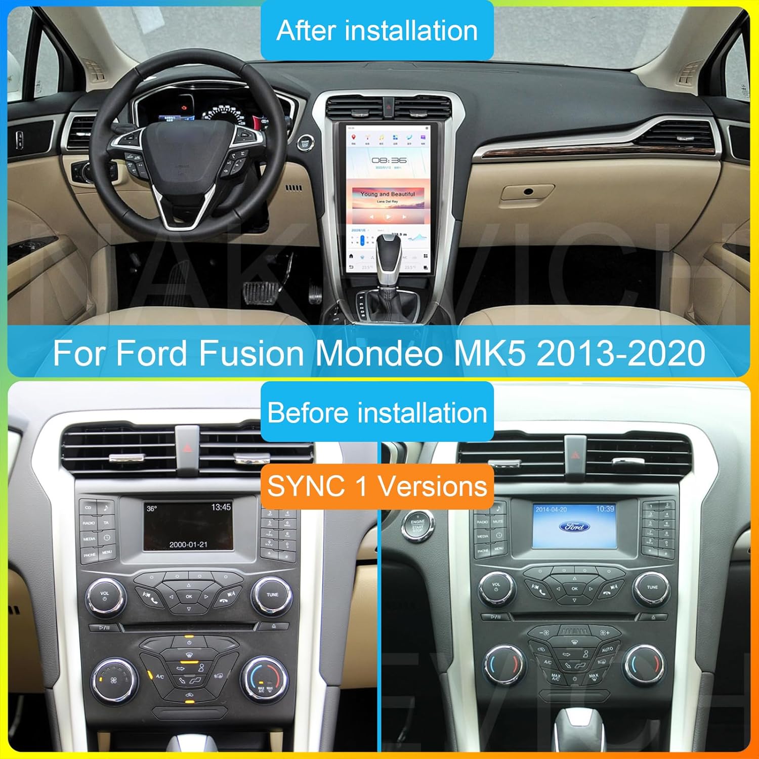 For Ford Fusion 2013-2020 AERISAUTO for Big Vertical Screen Tesla Style Screen Car Radio Stereo