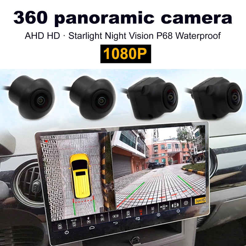 Aerisauto Panoramic Surround View Right+Left+Front+Rear View Camera System for Android Auto Radio Night Vision Car 1080P AHD 360 Camera
