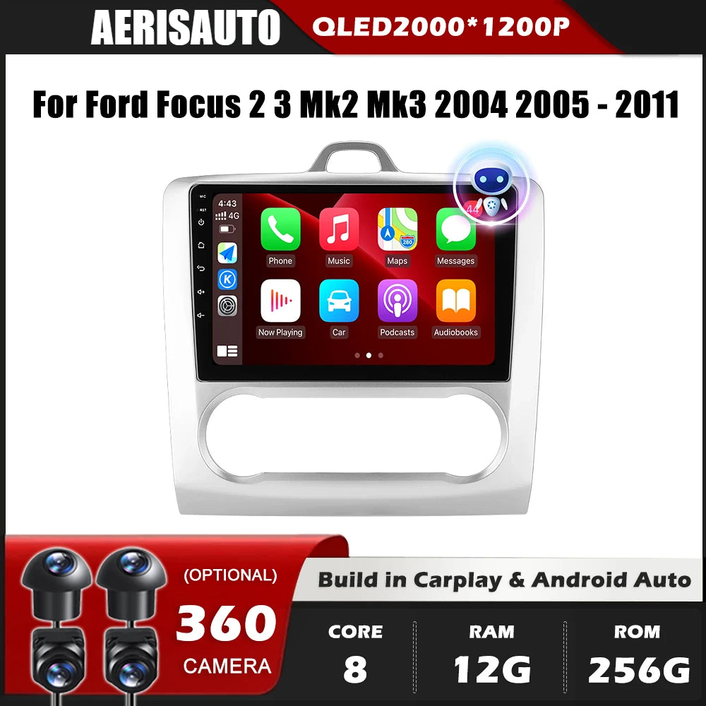 9''For Ford Focus 2 3 Mk2 Mk3 2004-2011 AERISAUTO for Apple Android screen and  Android Auto