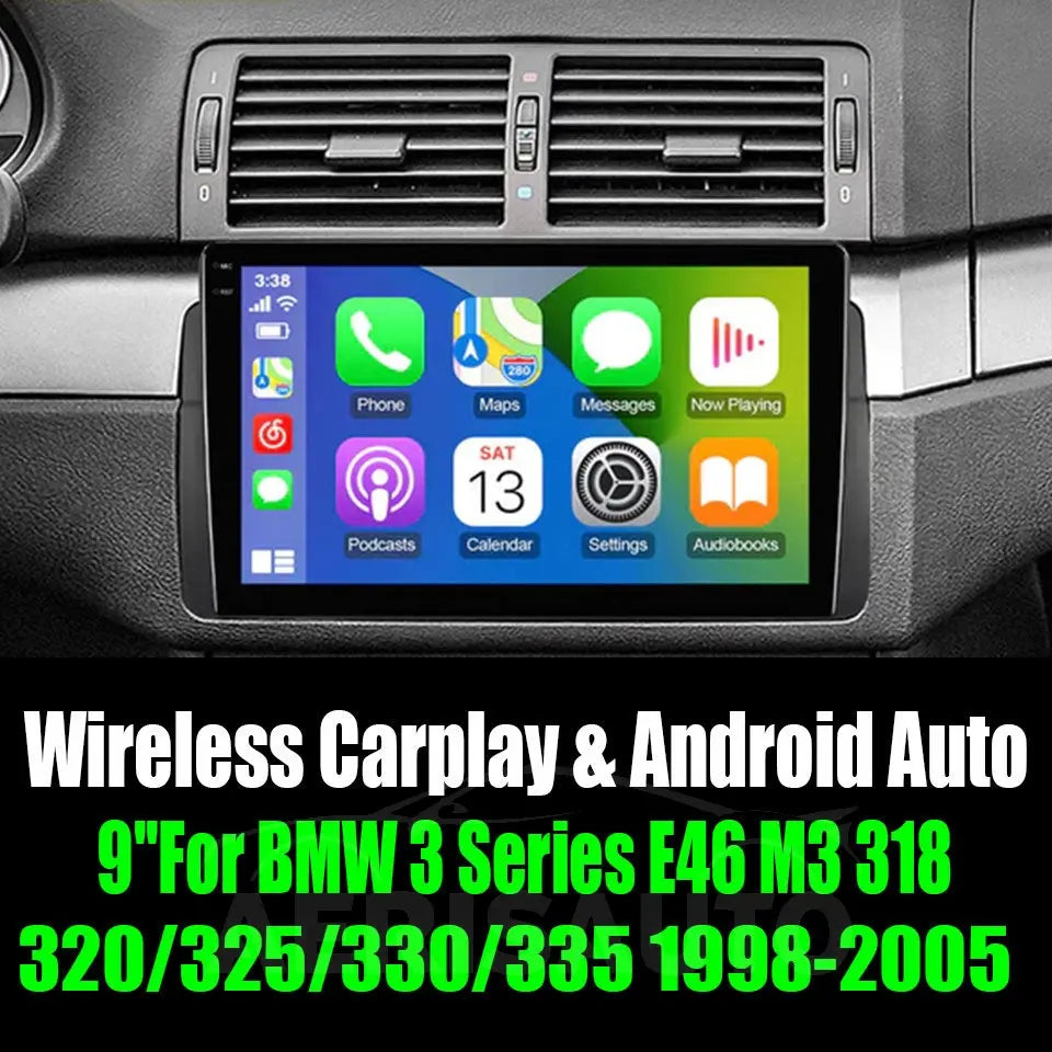 9''For BMW 3 Series E46 M3 318/320/325/330/335 1998-2005 Android 13 AERISAUTO for Apple Android screen and  Android Auto Aerisauto