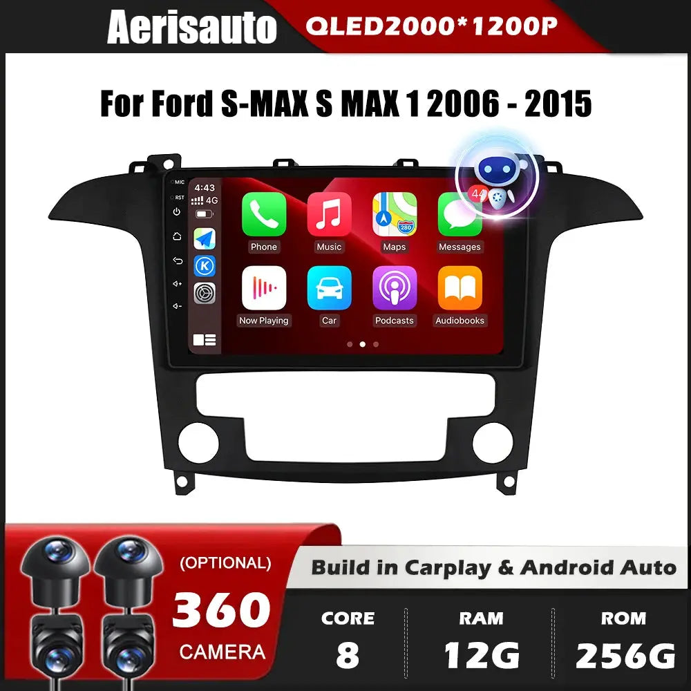 9''For  Ford S-MAX S MAX 1 2006-2015 AERISAUTO for Apple Android screen and  Android Auto Aerisauto