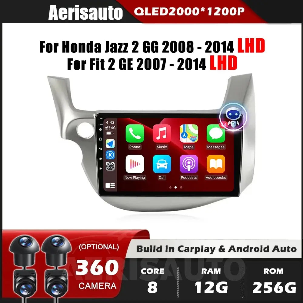 9''For Honda Jazz 2 GG 200-2014 Fit 2 GE 2007-2014 AERISAUTO for Apple Android screen and  Android Auto Aerisauto