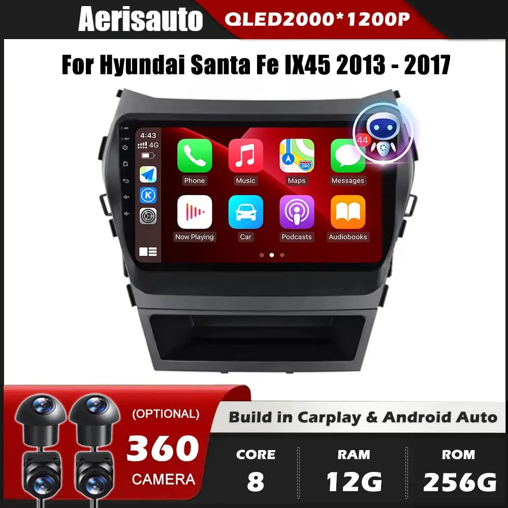 9''For Hyundai Santa Fe IX45 2013-2017 AERISAUTO for Apple Android screen and  Android Auto Aerisauto