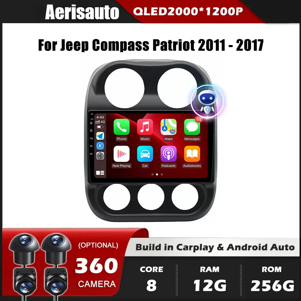 9''For Jeep Compass Patriot 2011-2017 AERISAUTO for Apple Android screen and  Android Auto Aerisauto