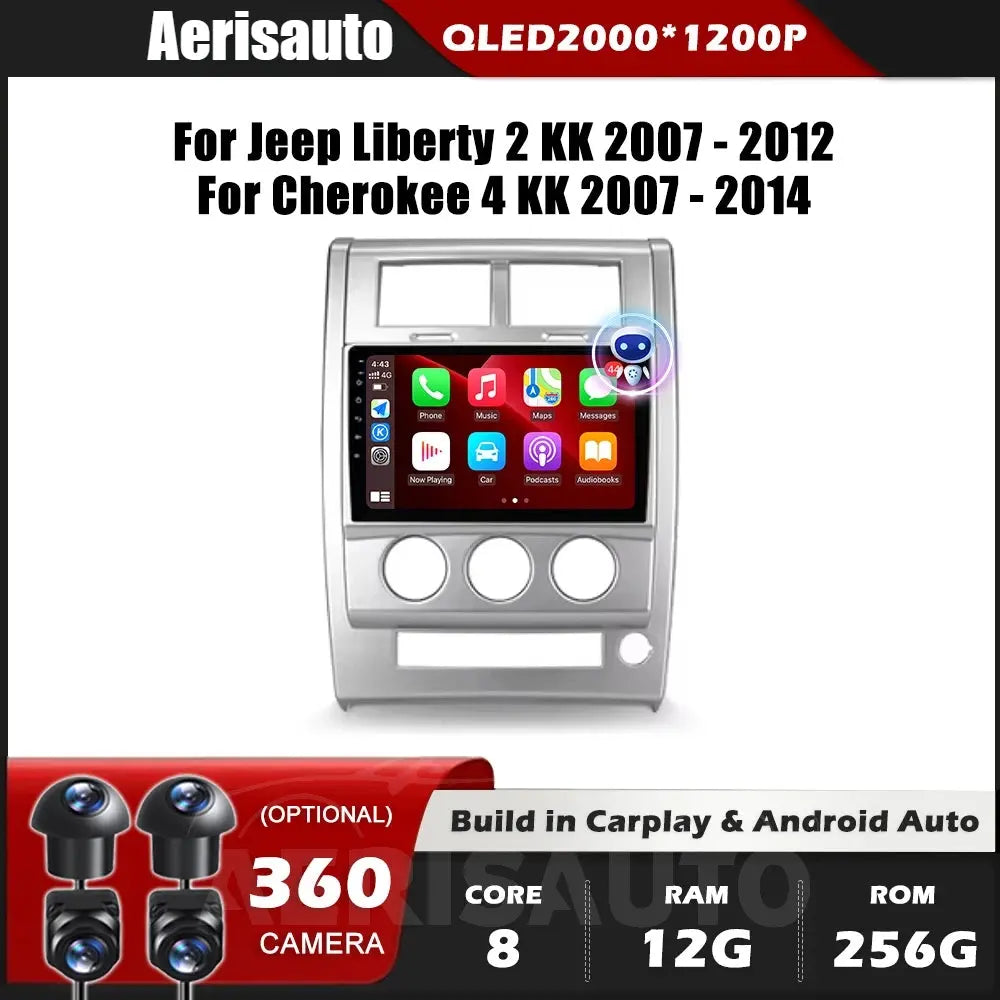 9''For Jeep Liberty 2 KK Cherokee 4 KK 2007-2014 AERISAUTO for Apple Android screen and  Android Auto Aerisauto