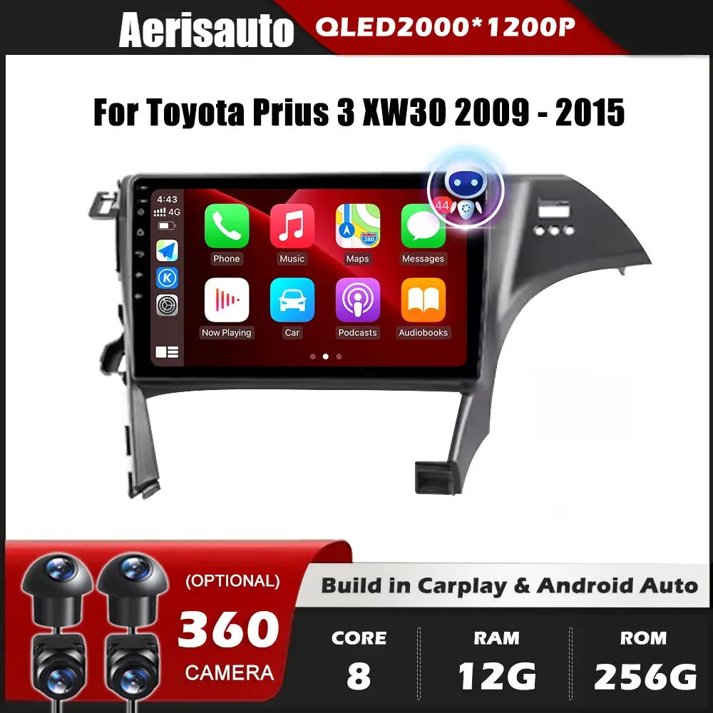 9''For Toyota Prius 3 XW30 2009-2015 AERISAUTO for Apple Android screen and  Android Auto Aerisauto