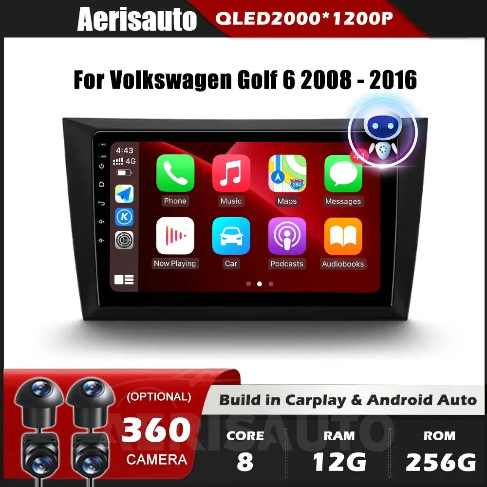 9''For Volkswagen Golf 6 2008-2016 AERISAUTO for Apple Android screen and  Android Auto Aerisauto