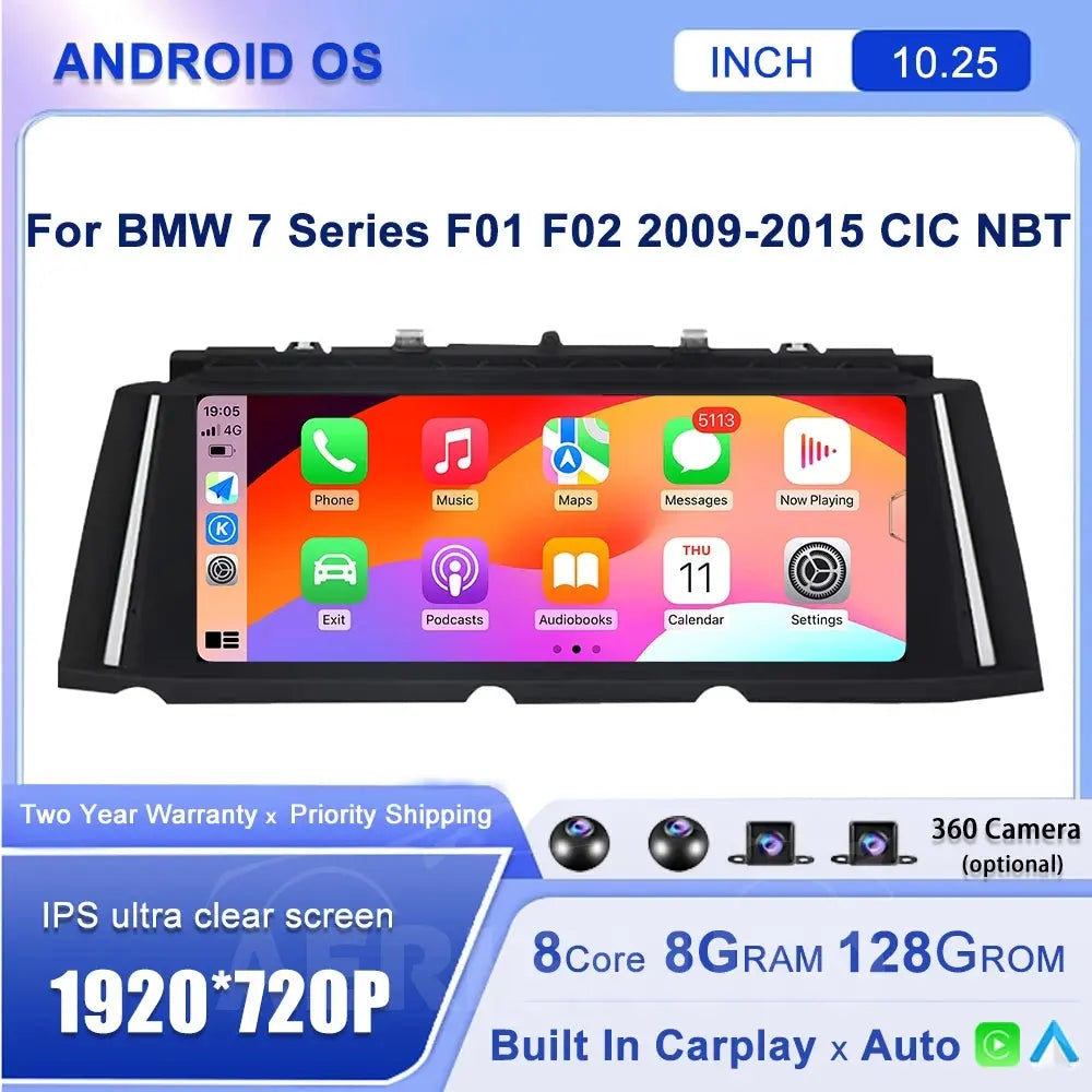 Android 14 10.25''For BMW 7 Series F01 F02 CIC NBT  2009-2015 Car Player Multimedia Original GPS Navigation CarPlay Auto Wifi Aerisauto