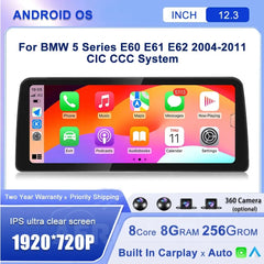 Android 14 12.3''For BMW 5 Series E60 E61 E62 2004-2011 CIC CCC AERISAUTO for Apple Android screen and  Android Auto Aerisauto