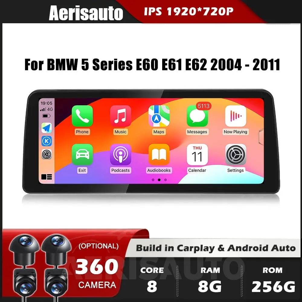 Android 14 12.3''For BMW 5 Series E60 E61 E62 CIC CCC 2004-2011 AERISAUTO for Apple Android screen and  Android Auto Aerisauto