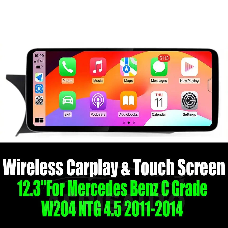 Android 14 12.3''For Mercedes Benz C Grade W204 NTG 4.5 2011-2014 AERISAUTO for Apple Android screen and  Android Auto Aerisauto