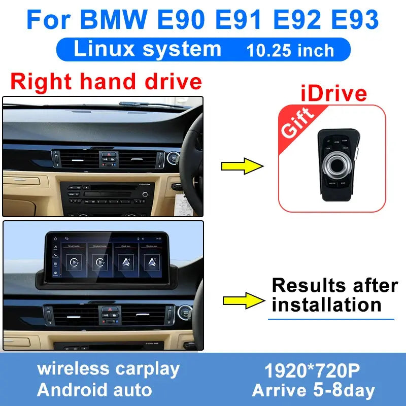 BMW 3 Series E90/E91/E92/E93 10.25-Inch Linux CarPlay Screen | Wireless CarPlay & Android Auto | HD IPS Display Aerisauto