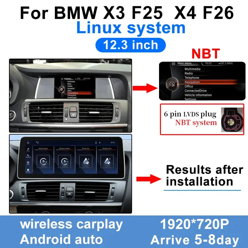 BMW X3 F25 / X4 F26 (2011-2016) 12.3-Inch Linux Car Multimedia Screen | 3s Fast Boot | Wireless CarPlay & Android Auto Aerisauto