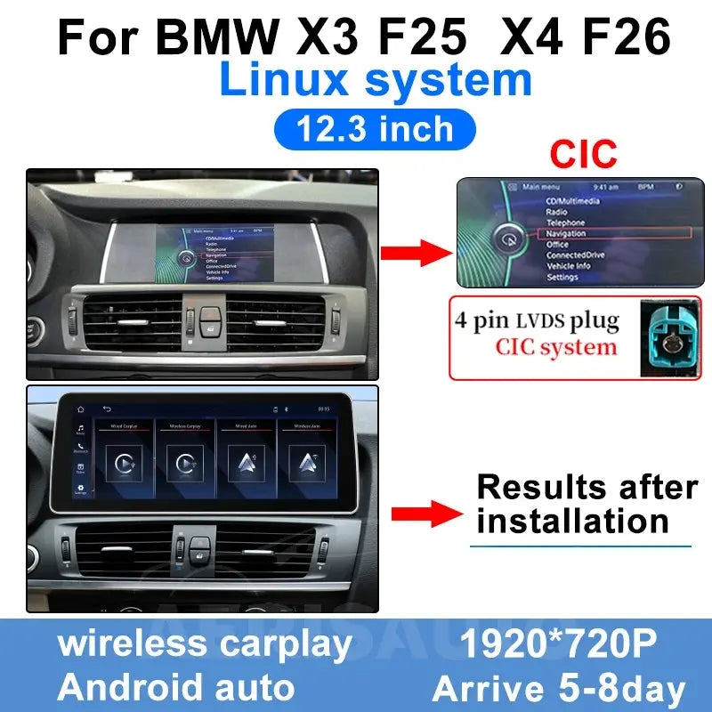 BMW X3 F25 / X4 F26 (2011-2016) 12.3-Inch Linux Car Multimedia Screen | 3s Fast Boot | Wireless CarPlay & Android Auto Aerisauto