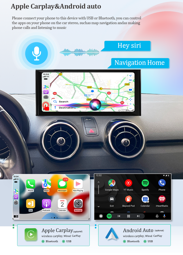 10.25" For Audi 2013-2020 AERISAUTO Wireless Apple Carplay Android screen and  Android Auto