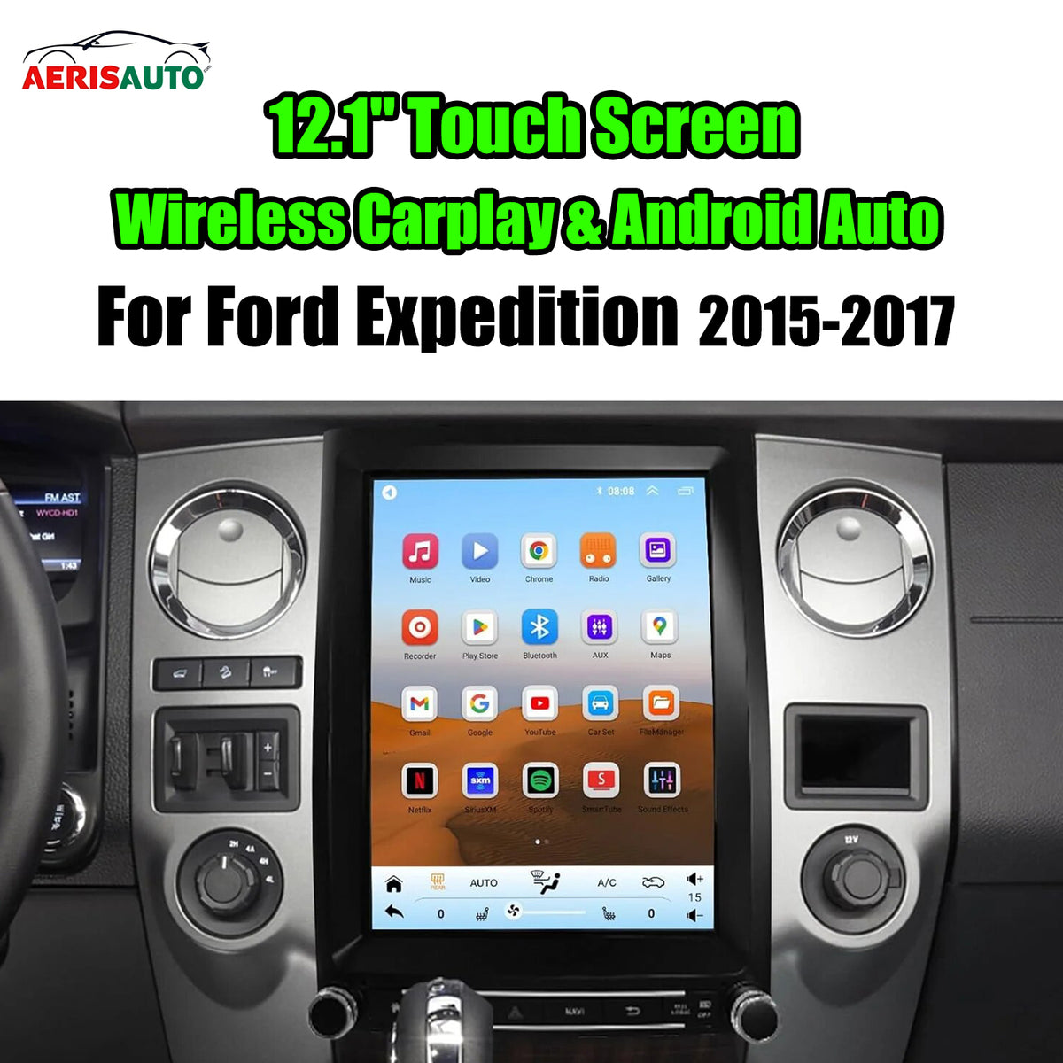 12.1''For Ford Expedition 2015-2017 Android 13 AERISAUTO for Apple Android screen and  Android Auto