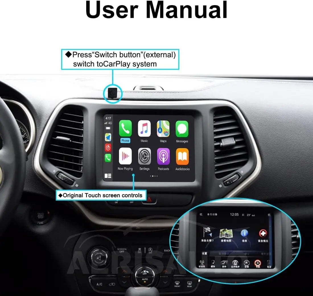 For Jeep Grand Cherokee XJ KL Wrangler 2014-2020 AERISAUTO for Apple CarPlay Module and  Android Auto Aerisauto