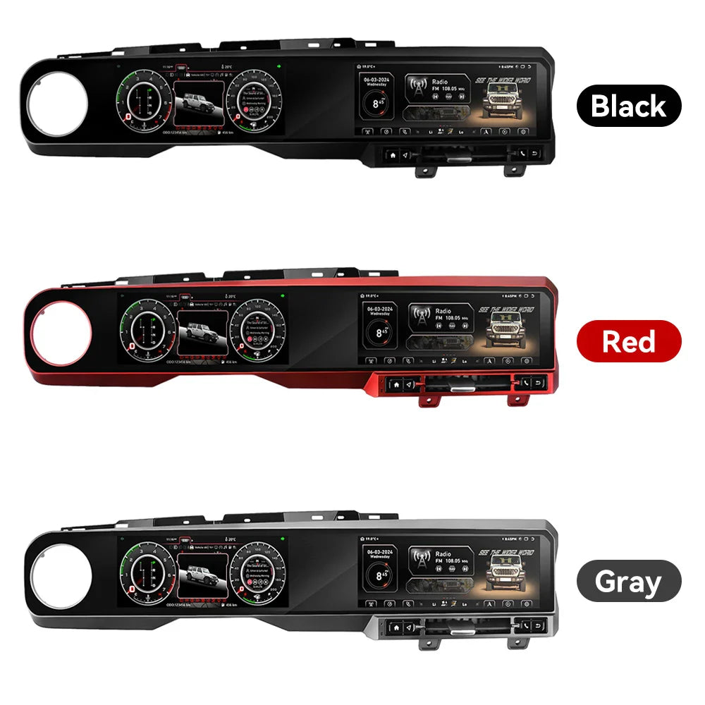 For Jeep Wrangler 2018-2024 Digital Dashboard Cluster Dual Screen Car Radio Strip Screen CarPlay Android Auto Speed Meter Screen