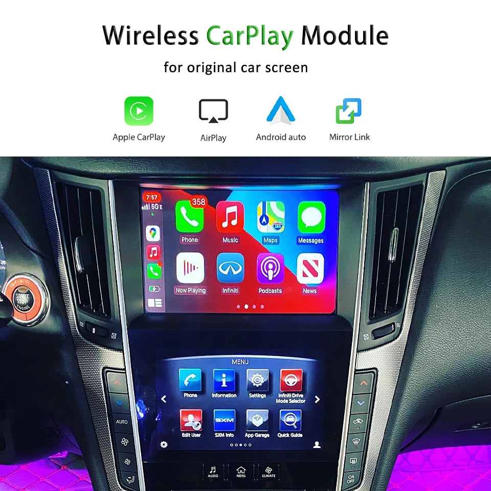 CarPlay Retrofit iOS15 AirPlay pour Infiniti Q50 Q60 Q70 QX50 Q50L Android Auto Apple Car Play Mirroring Système de navigation 