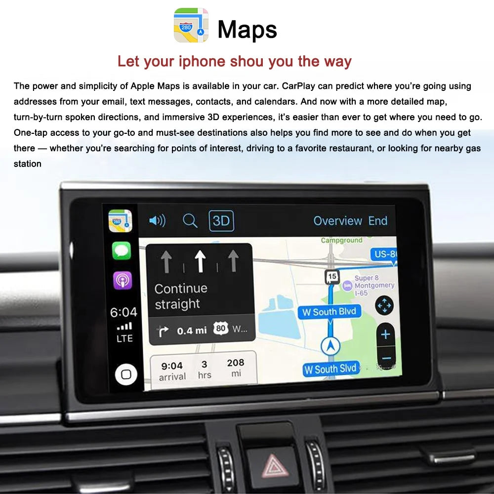 Interface de module CarPlay sans fil iOS pour AUDI Q5 Q7 A3 A4 A5 A6 A7 A8 B8 B9 MMI3G MIB CarPlay Retrofit Airplay Android Auto