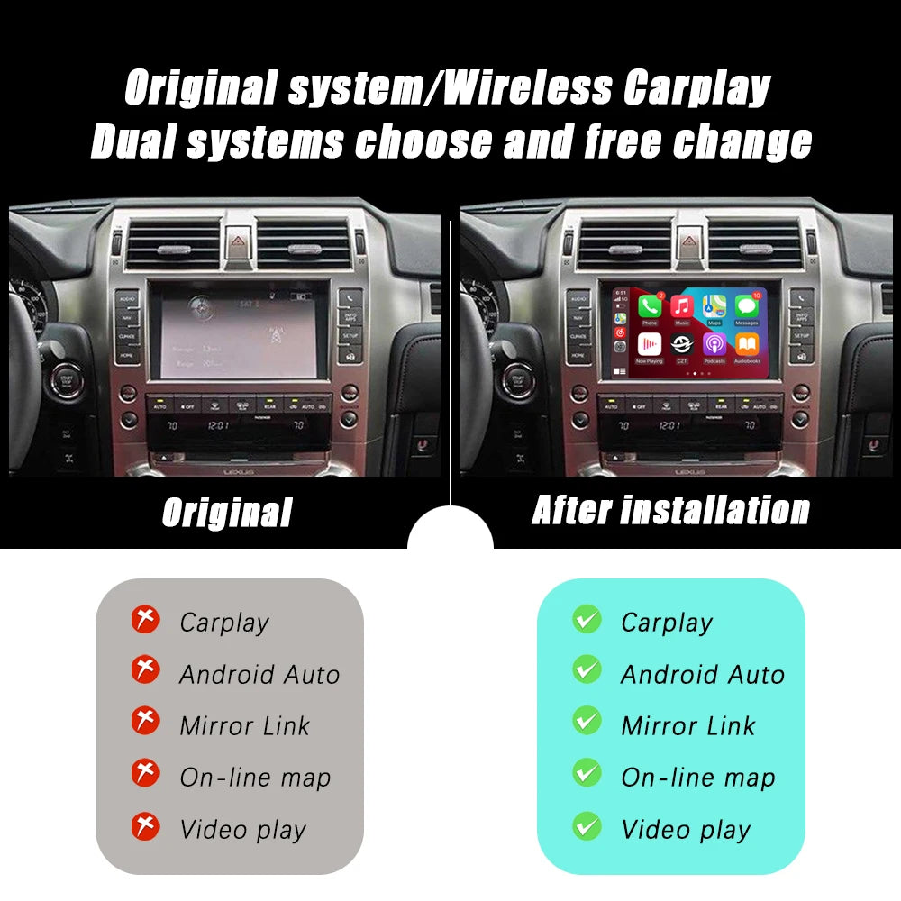 For Lexus GX IS GS LX ES LS 2006-2014 AERISAUTO for Apple CarPlay Module and  Android Auto