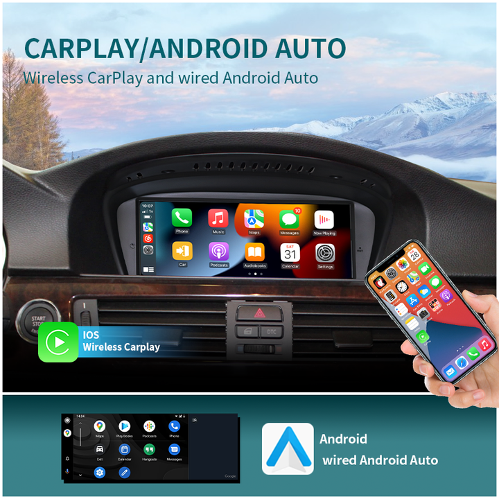 Autoradio Android 13 8 Go + 128 Go Carplay Android Auto 4G SIM pour BMW Série 3/5 E90-E93 E60-E64 (2005-2012) 