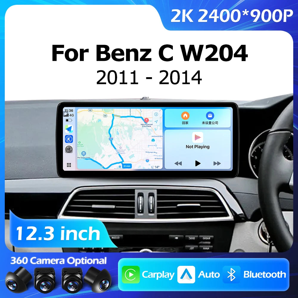 12.3''For Mercedes Benz C W204 2011-2014 AERISAUTO for Apple Android screen and  Android Auto