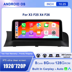 Android 14 10.25''For BMW X3 F25 X4 F26 AERISAUTO for Apple Android screen and  Android Auto