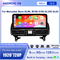 Android 14 12.3"For Mercedes Benz GLML W166 X166 GL350 GL63 AERISAUTO for Apple Android screen and  Android Auto