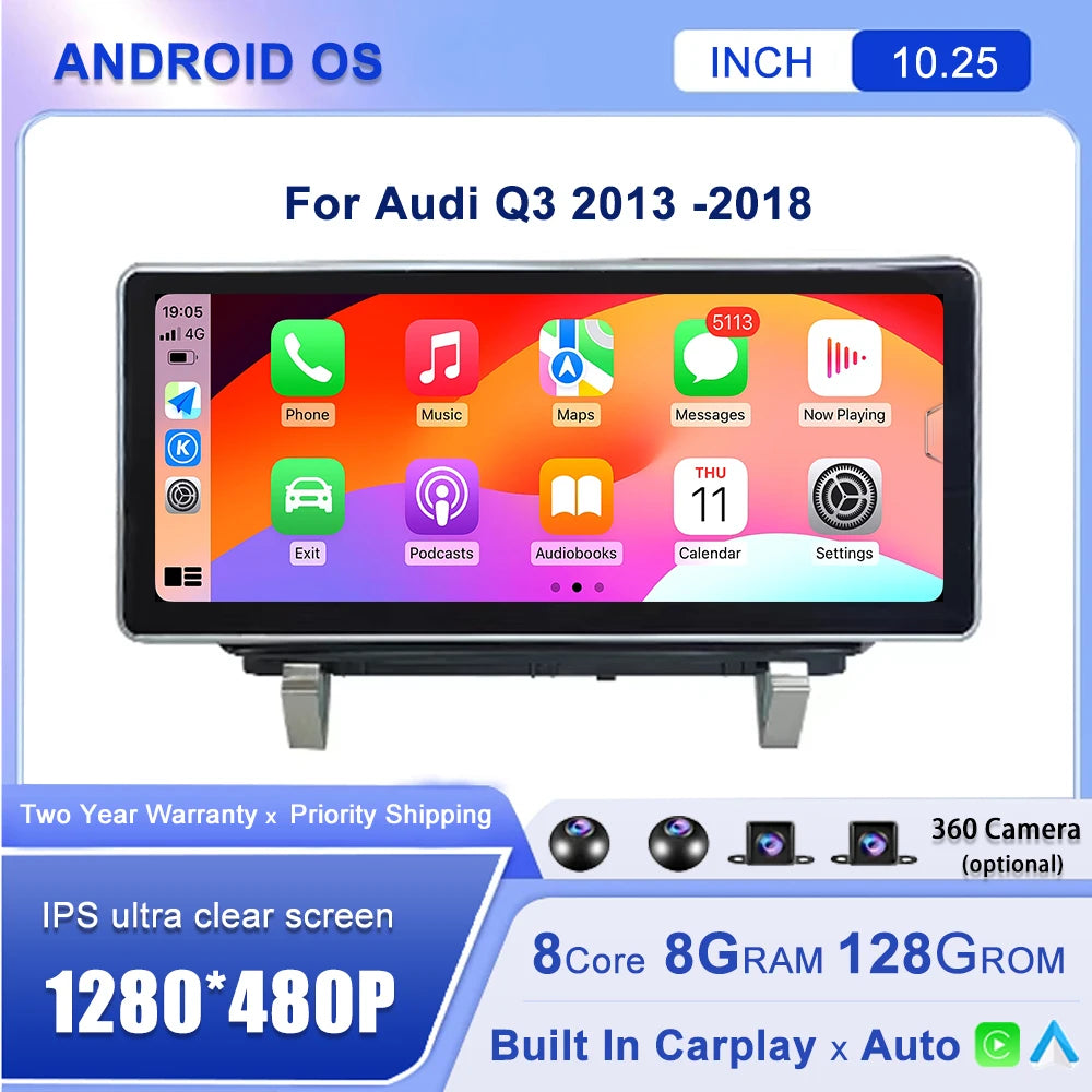 10.25''For Audi Q3 2013-2018 AERISAUTO for Apple Android screen and  Android Auto