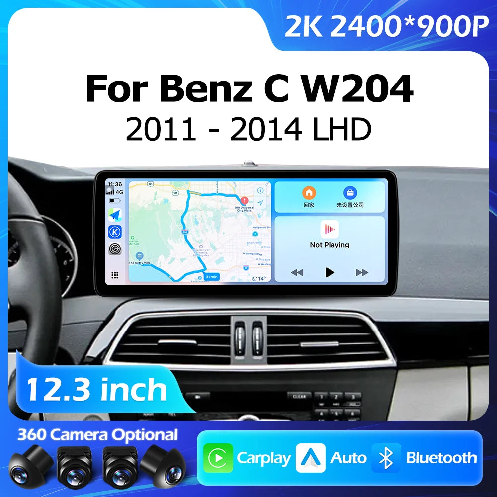 12.3''For Mercedes Benz C W204 2011-2014 AERISAUTO for Apple Android screen and  Android Auto