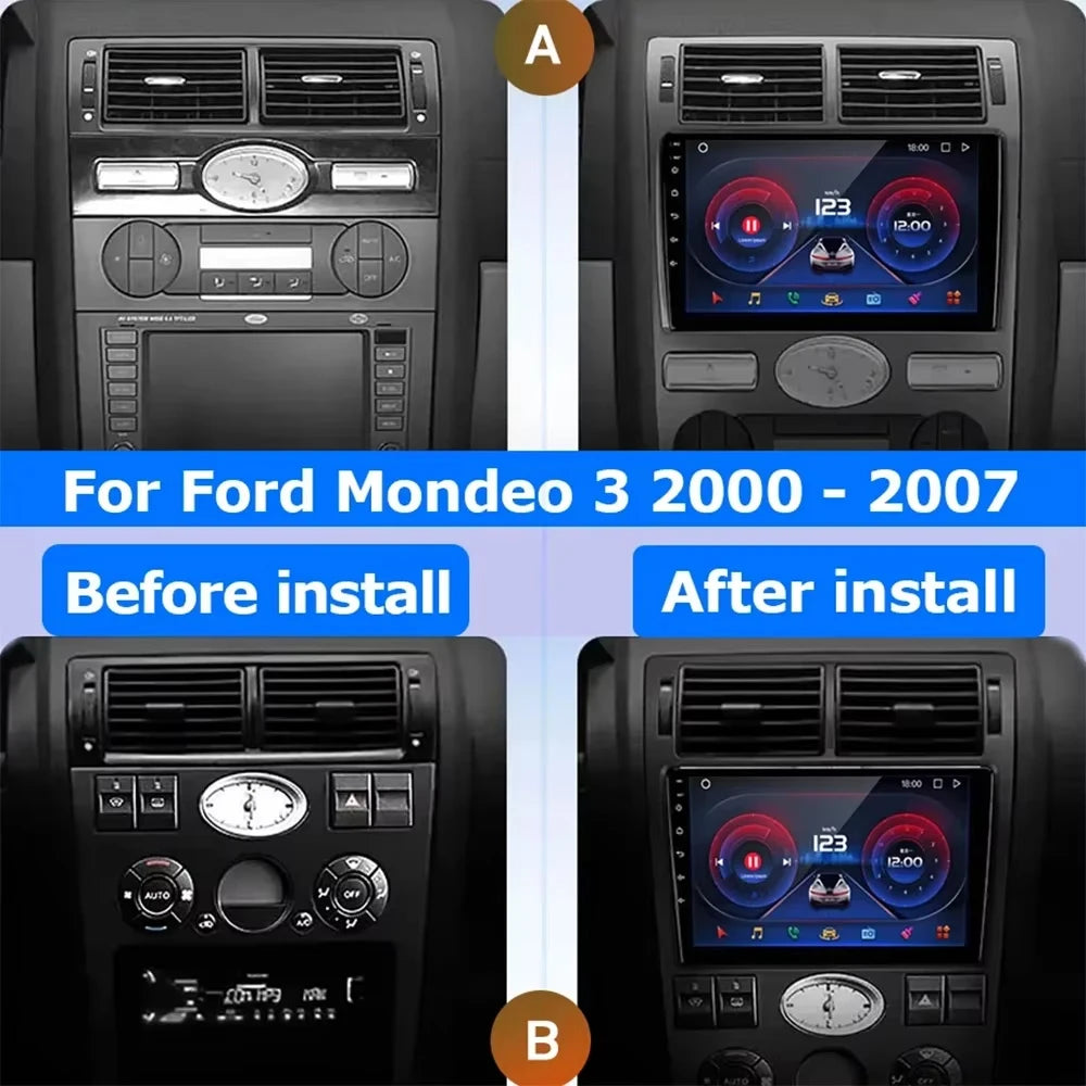 9‘’For Ford Mondeo MK 3 2000-2007 Android 14 AERISAUTO for Apple Android screen and  Android Auto