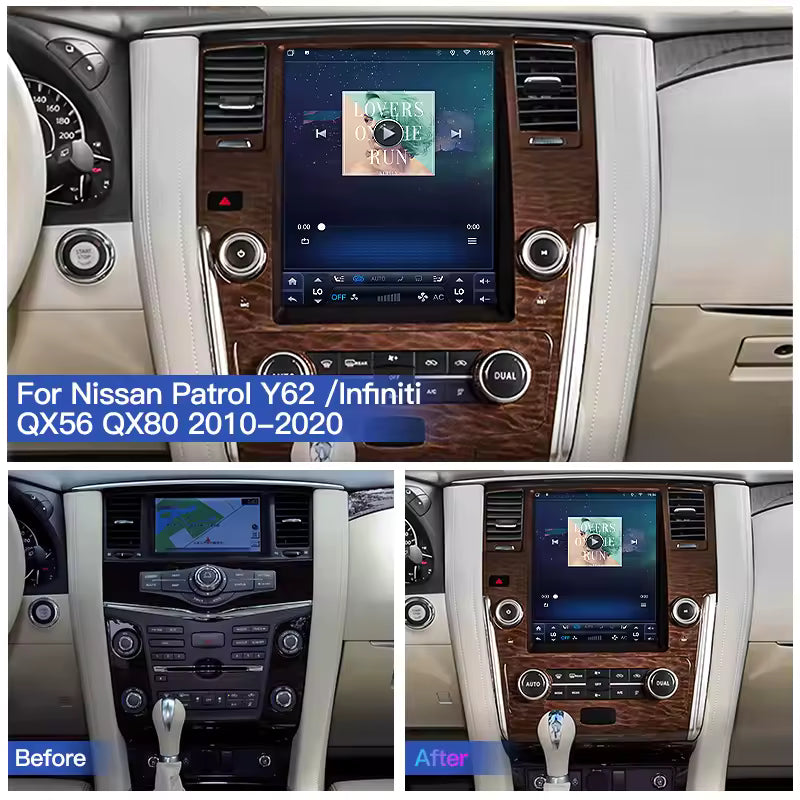 Android14 12.1"For Nissan Patrol Y62 Infiniti QX56 QX80 2010-2020 Tesla Style Car Radio AERISAUTO for Apple Android screen and Android Auto