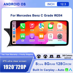 Android 14 12.3''For Mercedes Benz C Grade W204 NTG 4.5 2011-2014 AERISAUTO for Apple Android screen and  Android Auto