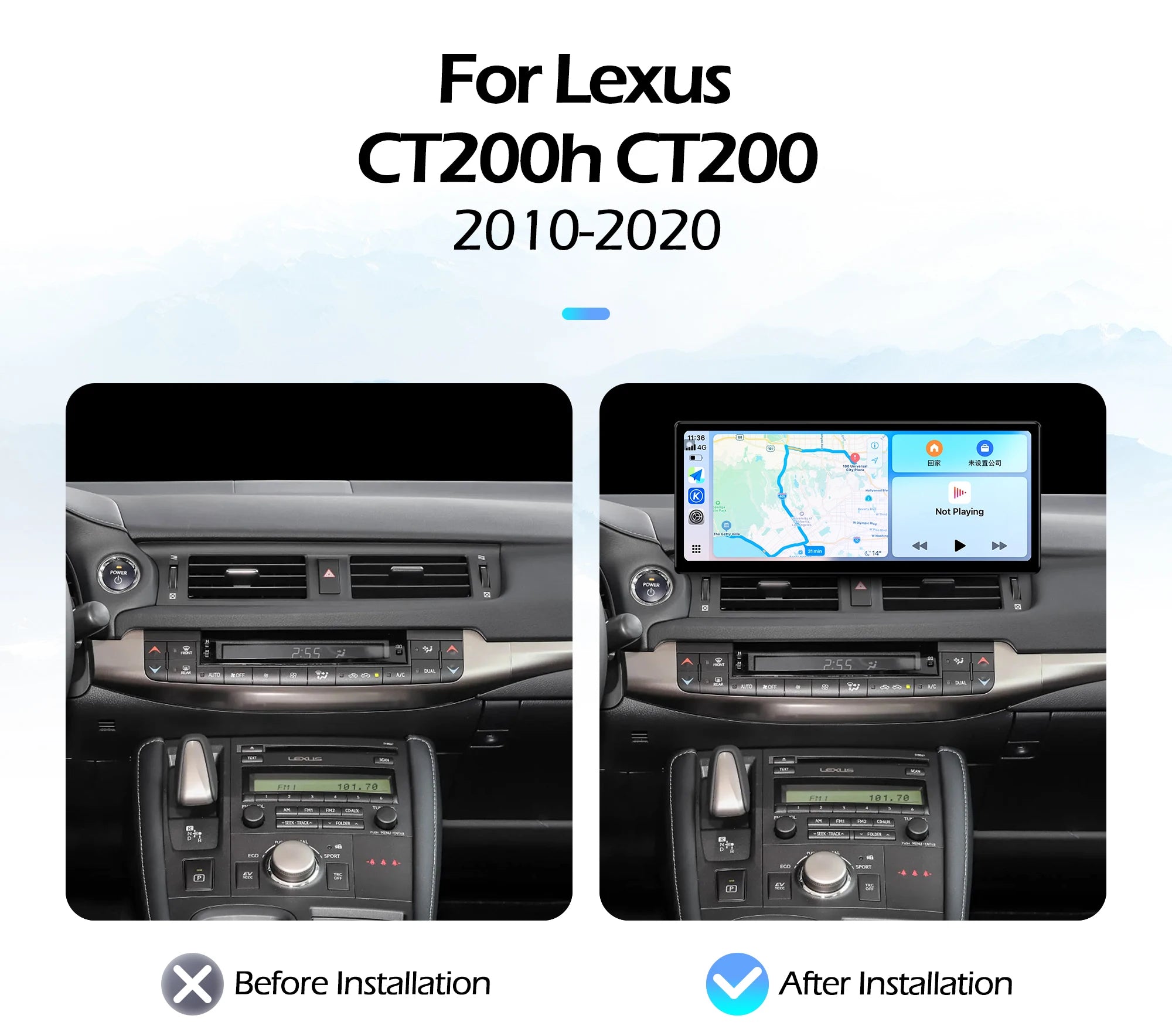 12.3''For Lexus CT200h CT200 2010-2020 AERISAUTO for Apple Android screen and  Android Auto