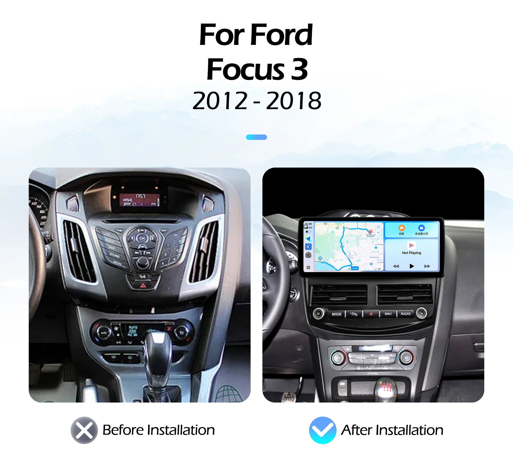 12.3''For Ford Focus 3 2012-2018 AERISAUTO for Apple Android screen and  Android Auto