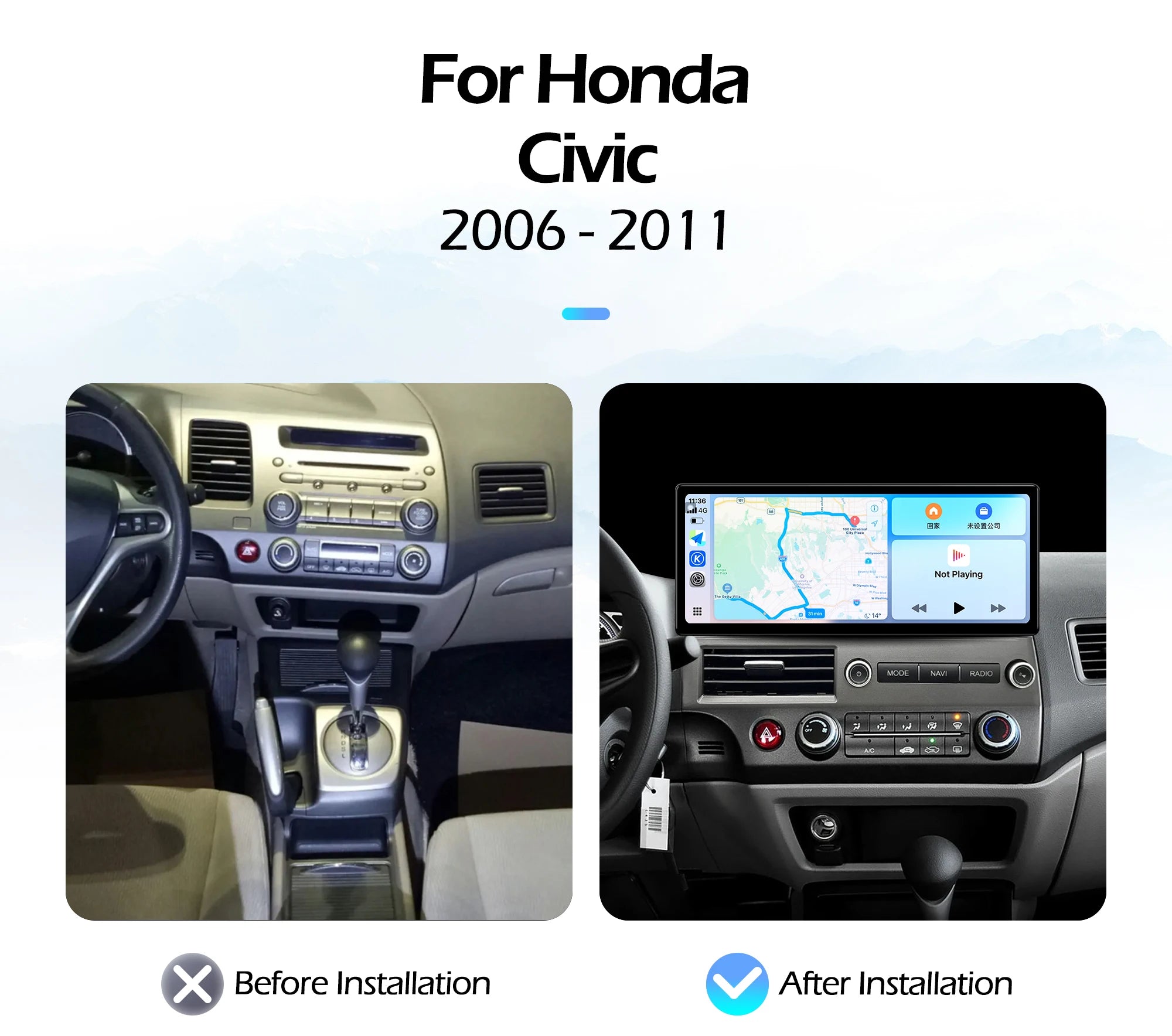 12.3''For Honda Civic 2006-2011 AERISAUTO for Apple Android screen and  Android Auto