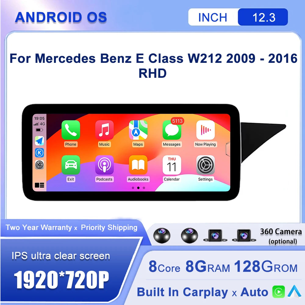 12.3"For Mercedes Benz E Class W212 2009-2016 AERISAUTO for Apple Android screen and  Android Auto
